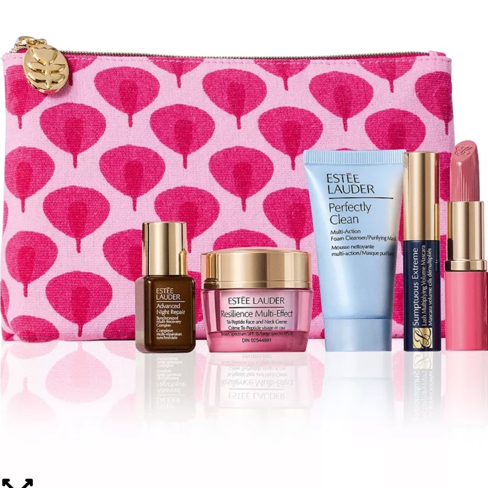 Estee Lauder Pink Patterned Canvas Cosmetic Pouch gift set
